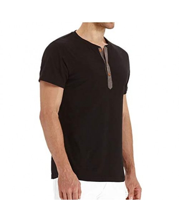 PERDONTOO Mens Slim Fit Short Sleeve Henley T-Shirt Casual Basic Tee (Small Black)