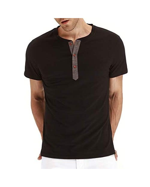 PERDONTOO Mens Slim Fit Short Sleeve Henley T-Shirt Casual Basic Tee (Small Black)