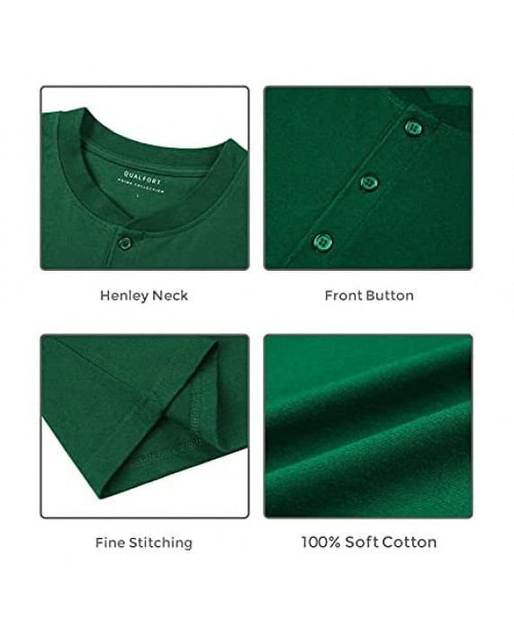 QUALFORT Men's Henley T-Shirt Short Sleeve Cotton Lightweight Tops S-XXL