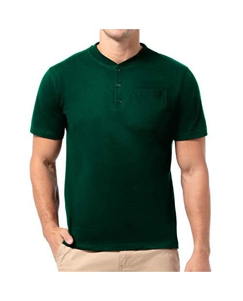 QUALFORT Men's Henley T-Shirt Short Sleeve Cotton Lightweight Tops S-XXL
