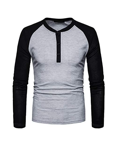 Rela Bota Men's Henley Shirt Slim-Fit Long-Sleeve Lightweight Stitching Sweatshirt