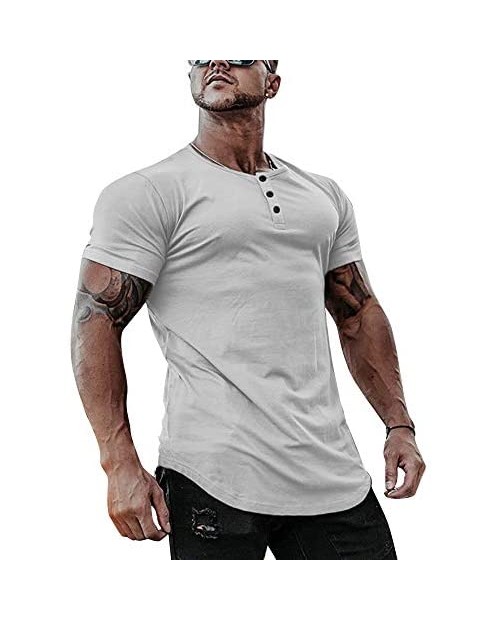 Rela Bota Men's T-Shirt Slim-Fit Short-Sleeve Henley Workout Solid Color Sweatshirt
