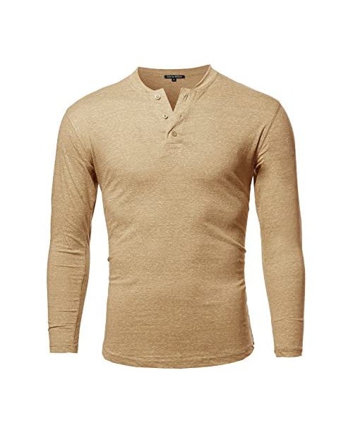 Style by William SBW Men's Marble Long Sleeves Henley Collar T-Shirt