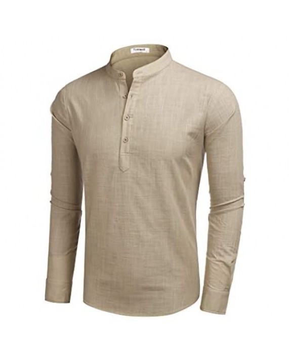 Tinkwell Men's Linen Shirt Long Sleeve Casual Henley Shirts Beach Summer T Shirts Khaki XXL