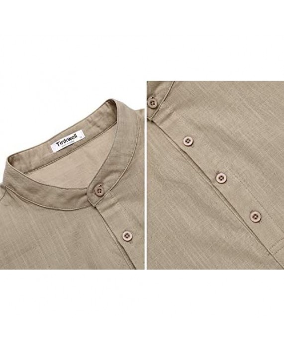 Tinkwell Men's Linen Shirt Long Sleeve Casual Henley Shirts Beach Summer T Shirts Khaki XXL