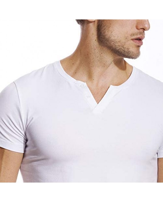 Zecmos Henley Shirts Mens Slim Fit Short Sleeve Summer Cotton Casual T-Shirt