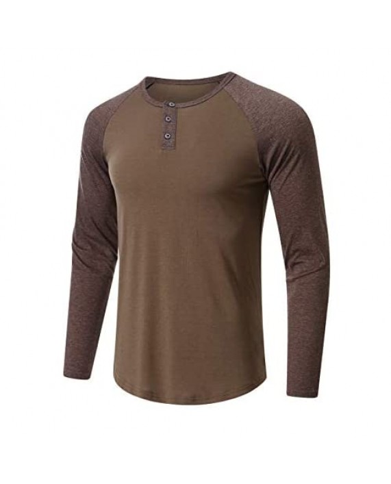 zhipengou New Mens Buttons T-Shirt Long Sleeve Splice Tee Shirt Casual Loose Tunic Top