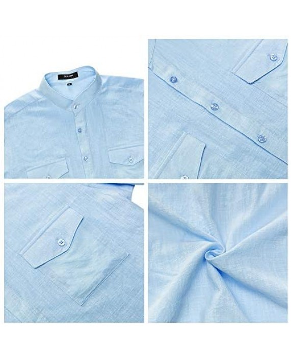 ZIOLOMA Mens Long Sleeve Henley Shirt Cotton Linen T-Shirt Casual Beach T Shirts