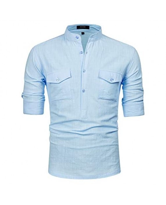 ZIOLOMA Mens Long Sleeve Henley Shirt Cotton Linen T-Shirt Casual Beach T Shirts