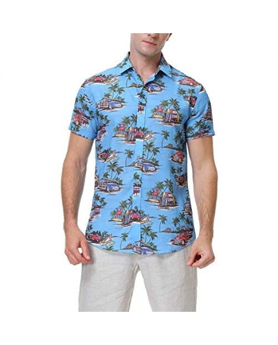 Alex Vando Mens Casual Button Down Hawaiian Shirts Short Sleeve Beach Shirt
