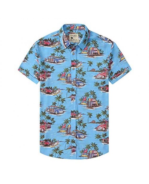 Alex Vando Mens Casual Button Down Hawaiian Shirts Short Sleeve Beach Shirt