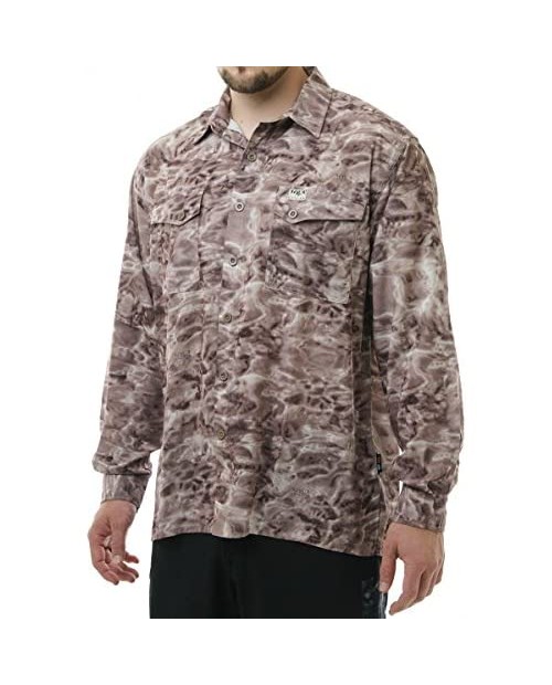 Aqua Design Men Button Down Shoreline Long Sleeve UPF Sun Protection Camo Shirt