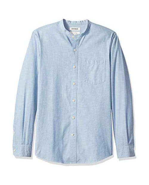  Brand - Goodthreads Men's Slim-Fit Long-Sleeve Band-Collar Chambray Shirt