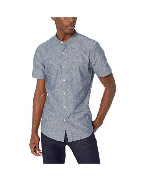 Brand - Goodthreads Men's Slim-Fit Short-Sleeve Band-Collar Chambray Shirt