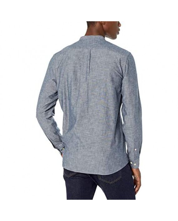 Brand - Goodthreads Men's Standard-Fit Long-Sleeve Band-Collar Chambray Shirt