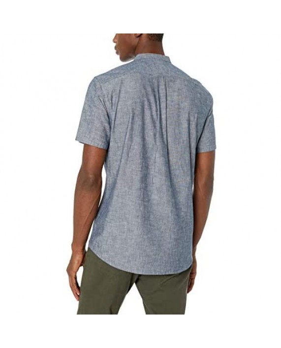 Brand - Goodthreads Men's Standard-Fit Short-Sleeve Band-Collar Chambray Shirt