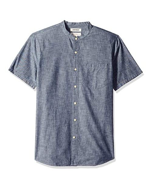  Brand - Goodthreads Men's Standard-Fit Short-Sleeve Band-Collar Chambray Shirt