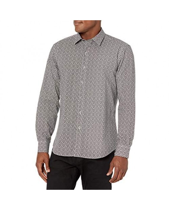 Bugatchi Men's Long Sleeve Point Collar Shaped Woven