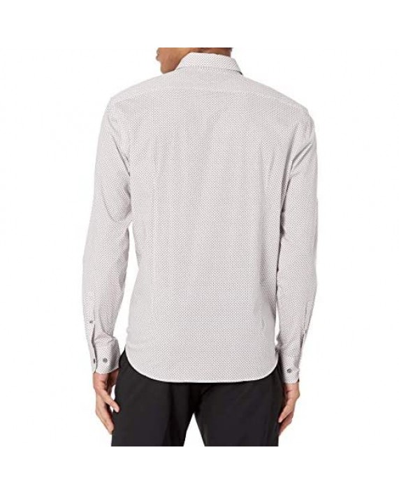 Bugatchi Men's Long Sleeve Small Point Collar Shaped Woven