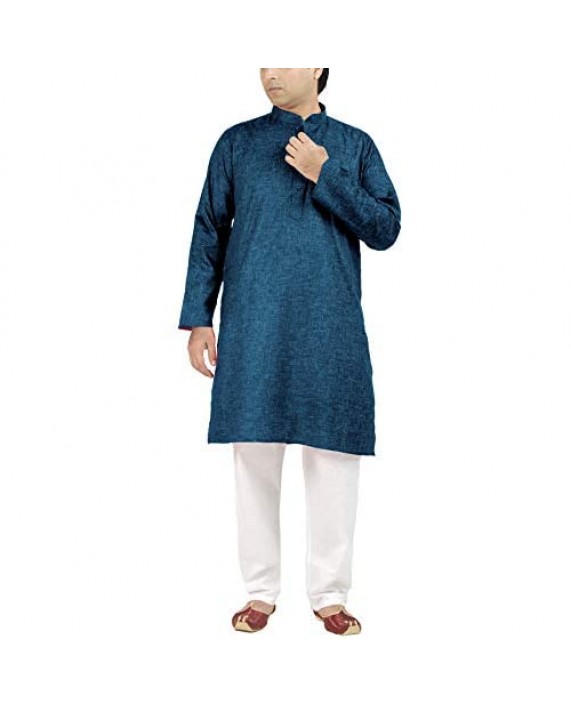 Chandrakala Men's Tunic Shirt Linen Cotton Kurta Pajama Set Indian Wedding Festival Party Dress (MK101)
