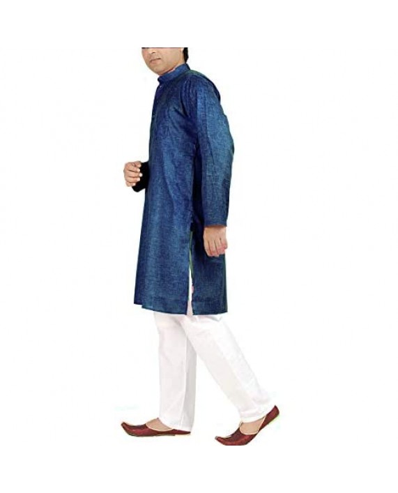 Chandrakala Men's Tunic Shirt Linen Cotton Kurta Pajama Set Indian Wedding Festival Party Dress (MK101)