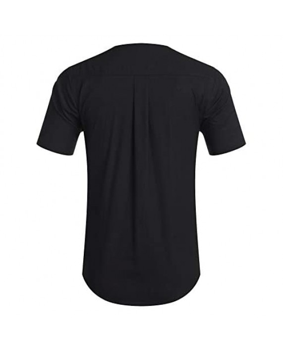 COOFANDY Men's Cotton Linen Shirt Regular Fit Short Sleeve V Neck Button Down Summer Shirt Beach T Shirts