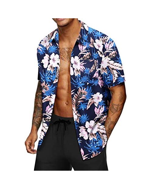 COOFANDY Men's Hawaiian Aloha Shirt Short Sleeve Casual Button Down Floral Printed Beach Shirts with Pocket