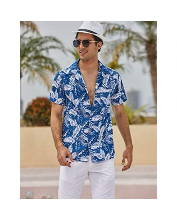 COOFANDY Men's Hawaiian Floral Shirts Cotton Linen Button Down Tropical Holiday Beach Shirts