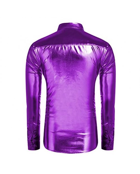 COOFANDY Men's Metallic Shiny Nightclub Slim Fit Long Sleeve Button Down Party Shirts