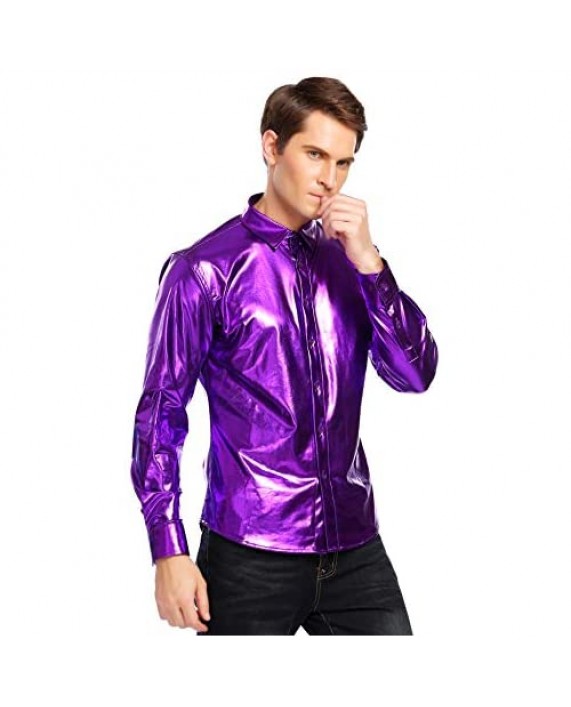 COOFANDY Men's Metallic Shiny Nightclub Slim Fit Long Sleeve Button Down Party Shirts