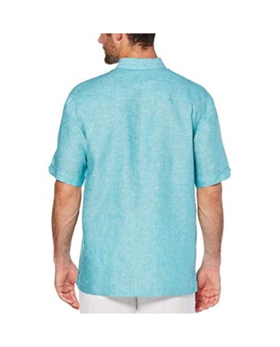 Cubavera Men's Short Sleeve 100% Linen Cross-Dyed Button-Down Shirt with Pocket
