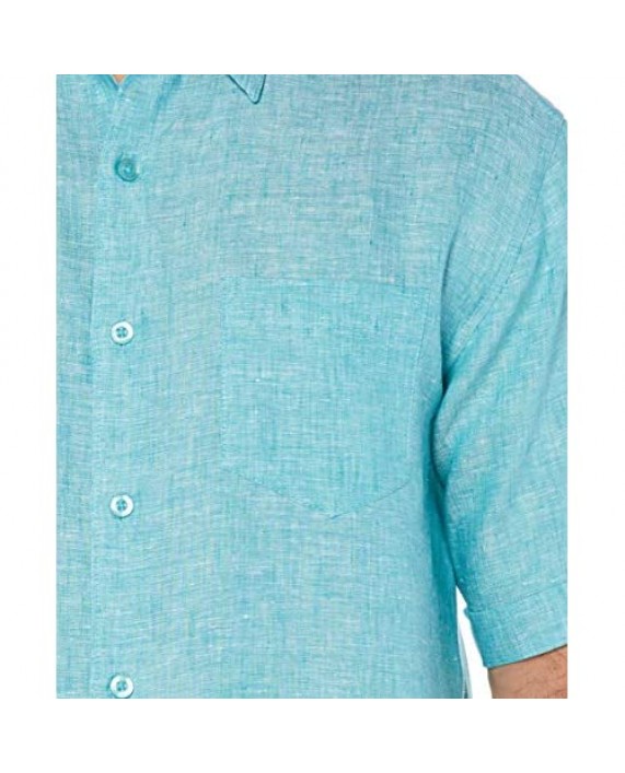 Cubavera Men's Short Sleeve 100% Linen Cross-Dyed Button-Down Shirt with Pocket