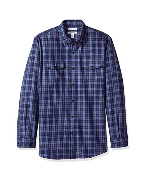  Essentials Men's Regular-Fit Long-Sleeve Plaid Two-Pocket Twill Shirt