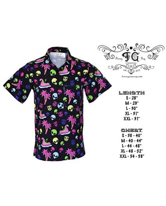 Funny Guy Mugs Men's Hawaiian Print Button Down Short Sleeve Shirts