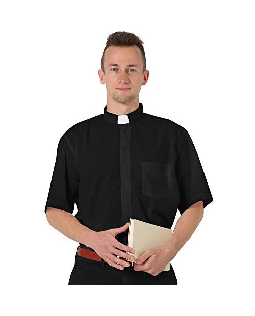 GraduatePro Clergy Shirt Men Short Sleeves with Free White Tab Collar