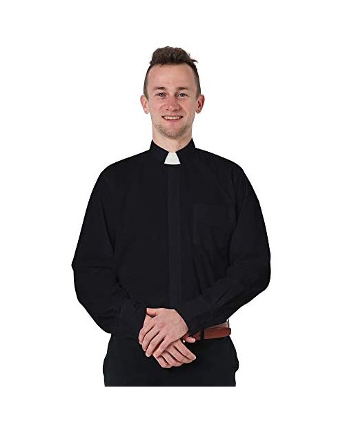 GraduatePro Men Priest Clergy Shirt Long Sleeves with Free Tab Collar Insert