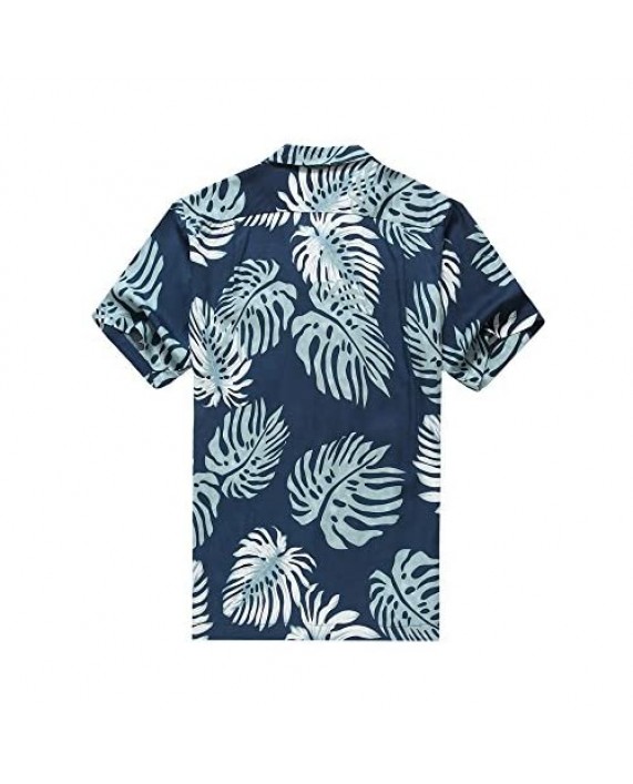 Hawaii Hangover Men's Hawaiian Shirt Aloha Shirt Palm Leaves in Navy Blue