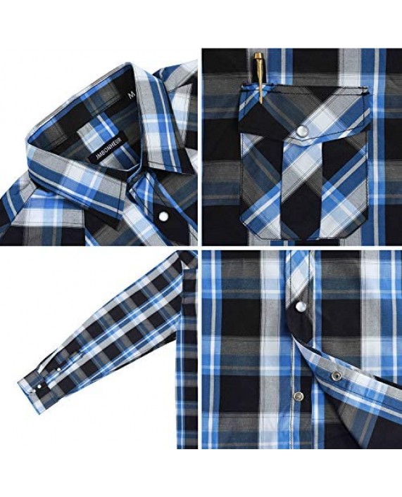 JMBONHEUR Western Shirts for Men - Men's Cowboy Pearl Snap Buttons Plaid 2 Pockets Long Sleeve Casual Shirt