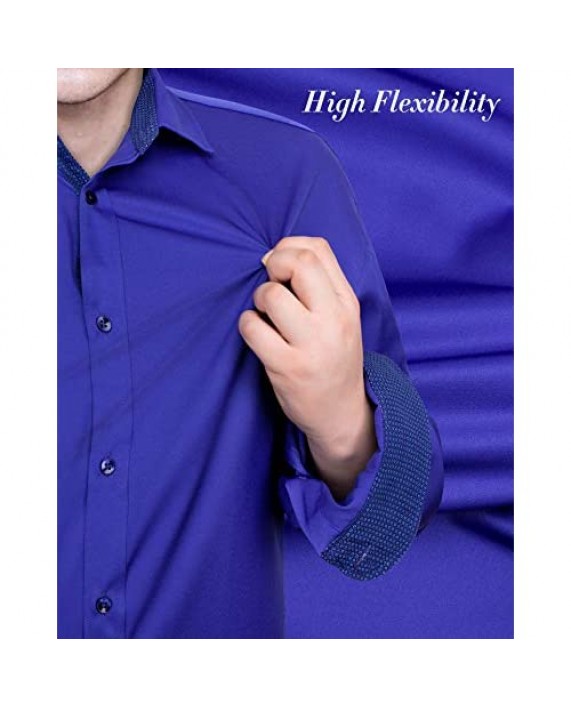 J.VER Men's Casual Long Sleeve Stretch Dress Shirt Wrinkle-Free Regular Fit