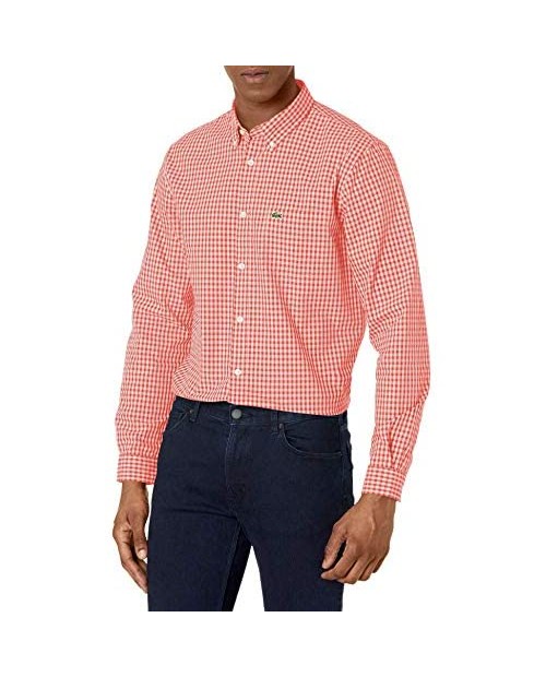 Lacoste Men's Long Sleeve Gingham Regular Fit Poplin Shirt
