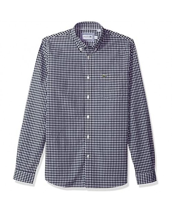 Lacoste Men's Long Sleeve with Pocket Gingham Poplin Regular Fit Woven Shirt