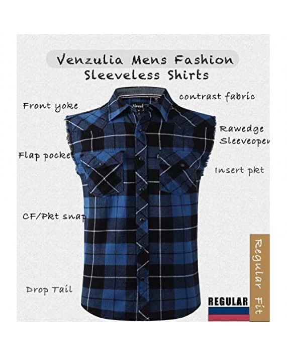 Mens Casual Flannel Plaid snap Shirt Sleeveless with Pocket