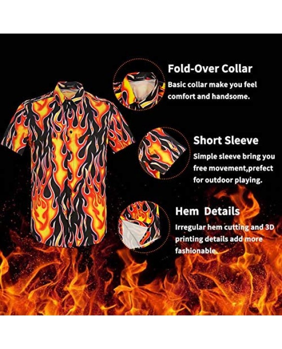 Men's Flame Stylish 3D Printed Graphic Short Sleeve Shirts Casual Fashion Print Button Down Shirt