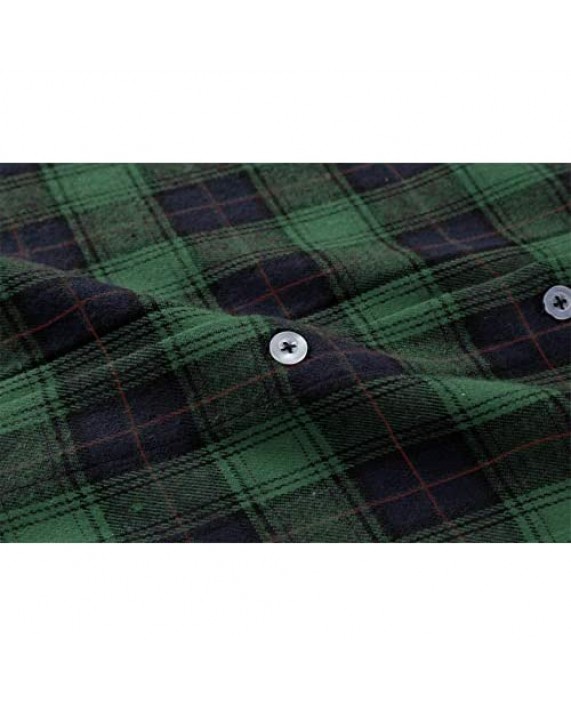 Mens Plaid Flannel Shirt Long Sleeve Button Down Collar Regular Fit Shirts with Pocket