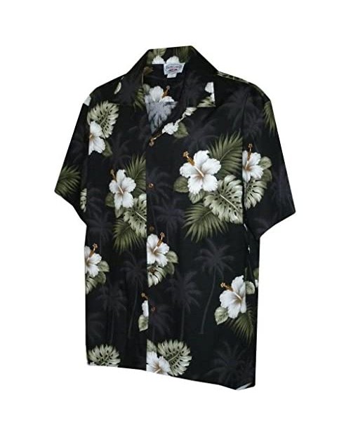 Pacific Legend Mens Floral Hibiscus and Palm Hawaiian Shirt