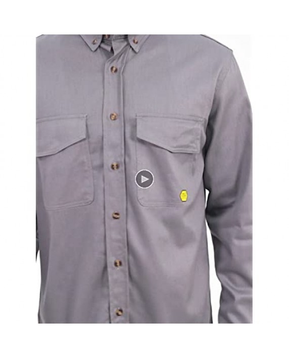PTAHDUS 7.5oz Men’s Flame Resistant Button Down Shirt Men Lightweight Twill FR Work Shirt Ideal for Welding and Oil Worker