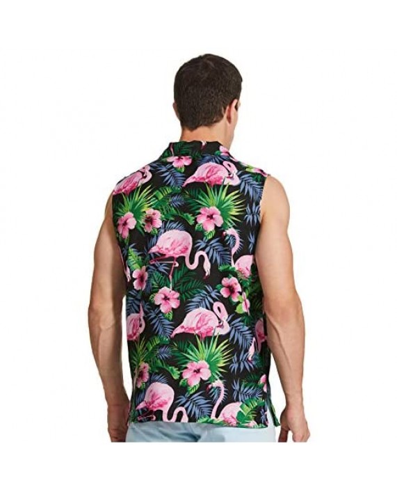 Stylore Men's Hawaiian Shirt Button Down Short Sleeves Flamingo