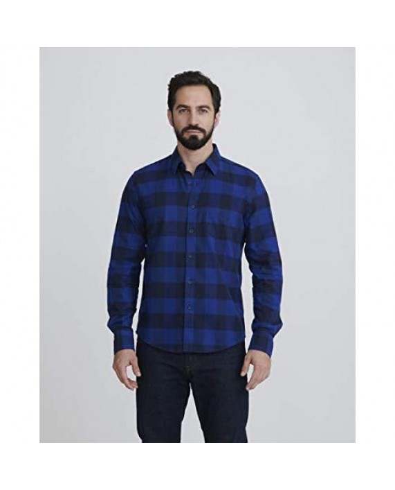 UNTUCKit Gruner Vetliner - Untucked Shirt for Men Long Sleeve Navy & Blue Year-Round Buffalo Plaid Flannel
