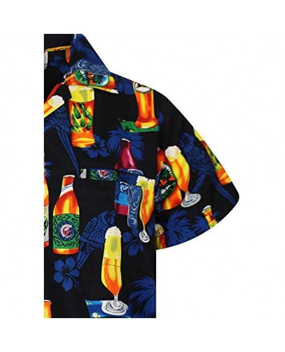 V.H.O. Funky Hawaiian Shirt Men Short Sleeve Front-Pocket Beerbottle Multiple Colors