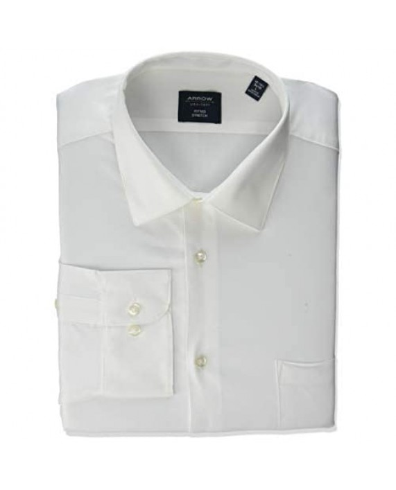 Arrow 1851 Men's Stretch Fitted Solid Spread Collar Dress Shirt New White 18-18.5 Neck 34-35 Sleeve (XX-Large)